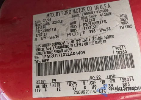 2002 Ford Expedition Eddie Bauer from USA, damaged, VIN 1FMRU17LX2LA04409